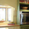 kitchen with carved wood corbels