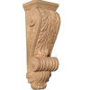 Austin hardwood corbels are hand carved with a classic acanthus leaf design on the front, and leaf scrolling on the sides