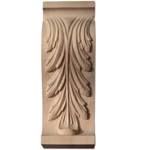 Maryland pilaster corbels are hand-carved with a classic acanthus leaf design on the front, scrolls with flower rosette center on the sides