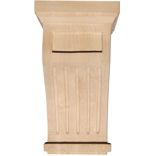 Design of this Mission corbels features five-fluted front. Wood corbels are hand-carved from solid hardwood