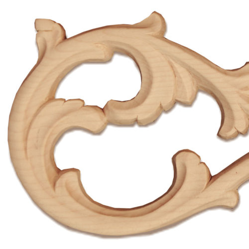Portland carved scrolls are hand carved from premium selected hard maple, cherry and white oak. Onlays carved in deep relief with scrolled leaf design