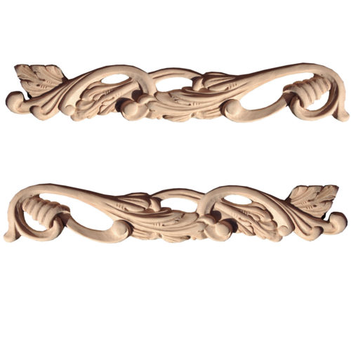 California carved scrolls are hand carved from premium selected hard maple, cherry and white oak. Onlays carved in deep relief with scrolled leaf design
