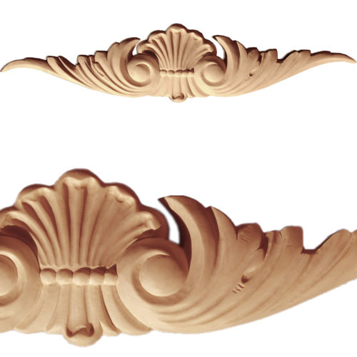 Mesa center wood carvings are hand carved from premium selected hardwoods. Wood carvings feature carved in deep relief scrolled leaf motif with shell center and beaded accents