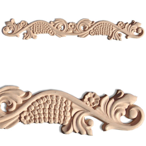 Obispo wood carvings crafted from premium selected hardwood. Wood carvings feature carved in deep relief grapevine motif with flowers and grape clusters