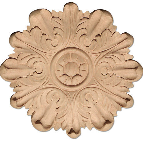 Atlanta wood rosettes are carved in a deep relief with acanthus leaf motif