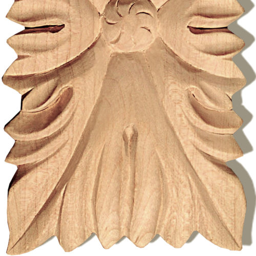 Hanover rectangular wood rosette is carved in a deep relief with leaf motif