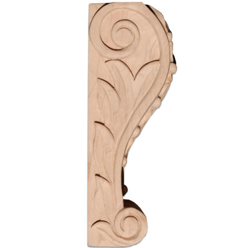 Memphis wood corbels are carved in a deep relief with acanthus leaf motif. On the sides corbels have a graceful curves and classic leaf scrolls design