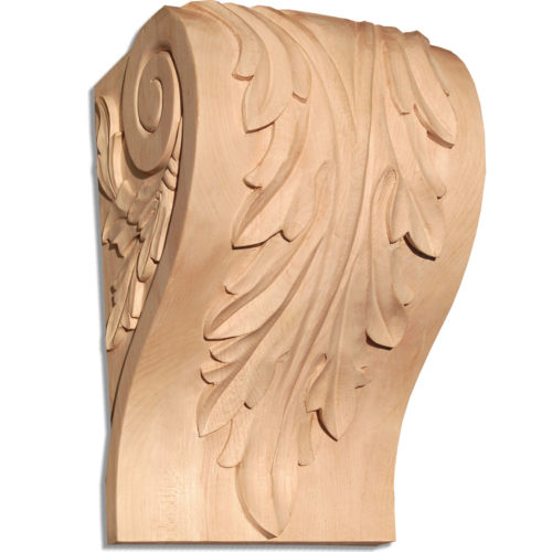 Charlotte corbels have a traditional carved in a deep relief acanthus leaf design with graceful leaf scrolls on the sides
