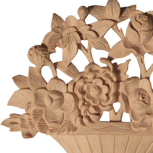 Sierra basket with flowers wood carving is hand crafted from premium selected white hardwood. Wood carving features carved in deep relief flower basket filled with beautiful flowers